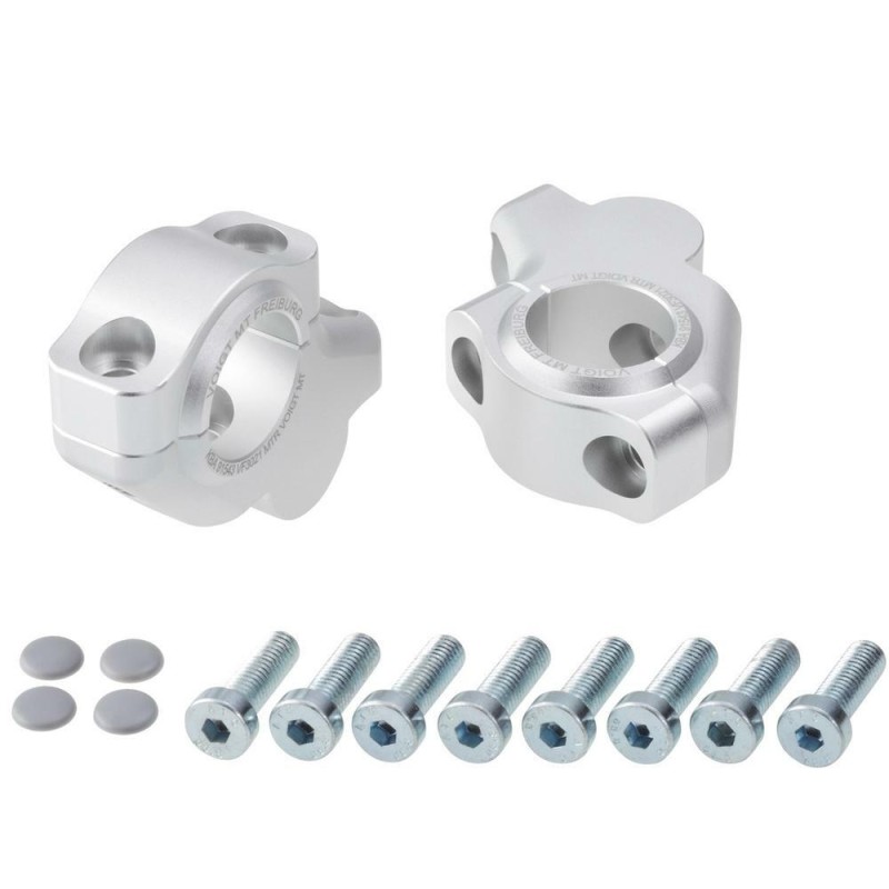 Voigt-MT Handlebar risers 30mm with offset 21mm | KTM 950 LC 8 Super Moto / R / T 05-07 silver anodized