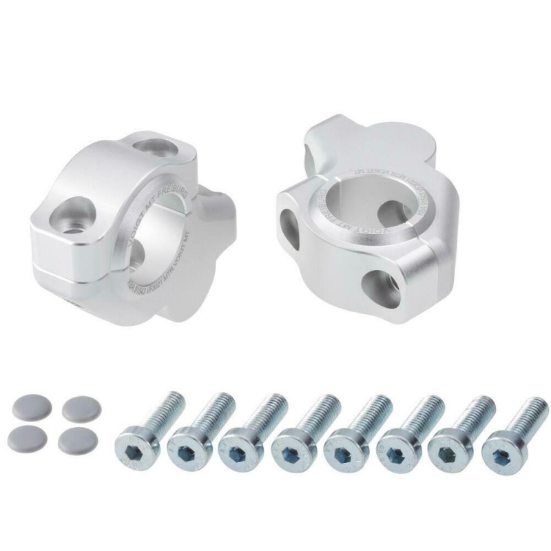 Voigt-MT Handlebar risers 30mm with offset 21mm | Energica Eva EsseEsse9 /+ / Ribelle silver anodized