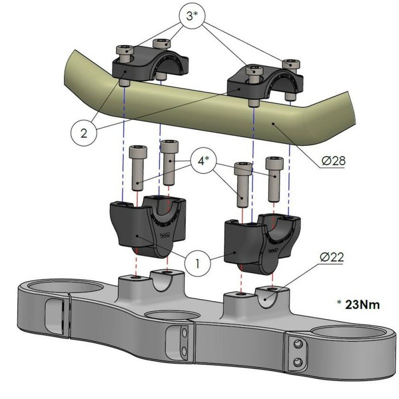 Voigt-MT Stuurverhogers conversie Fat-Bar (ø28.6mm), 30mm riser | Mash 125 / Seventy Five 14-16