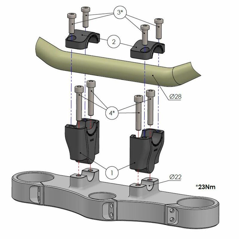 Voigt-MT handlebar conversion to fat-bar, 50mm riser | Mash Dirt Track 125 18-