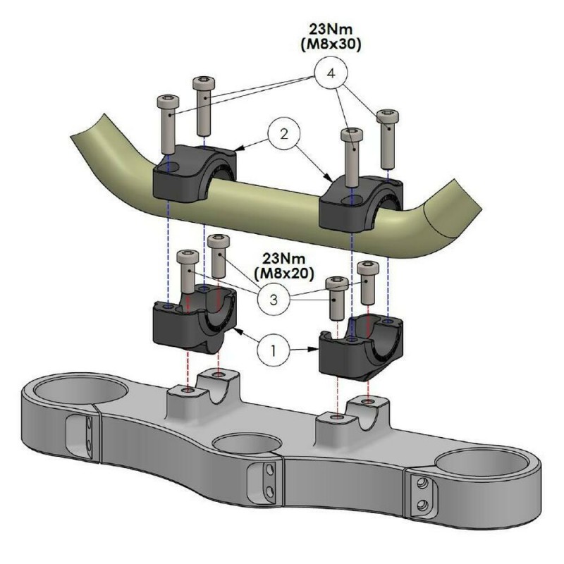 Voigt-MT Stuurverhogers conversie Fat-Bar (ø28.6mm) 20mm riser | Kawasaki W 800 / Cafe / Street (EJ800A) 10-16