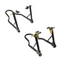MotoGP Round Tubing Front And Rear Track Paddock Stand Set - Black