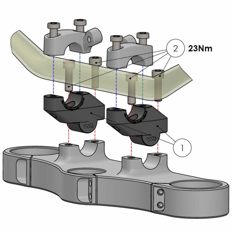 Voigt-MT Handlebar risers 30mm with offset 21mm | Honda CMX 250 Rebel black anodized