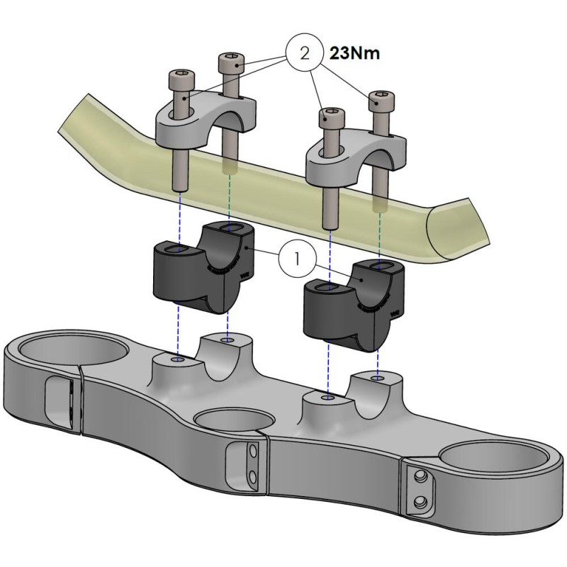 Voigt-MT Handlebar risers 25mm | Aprilia 900 Dorsoduro 2017-2020 black anodized